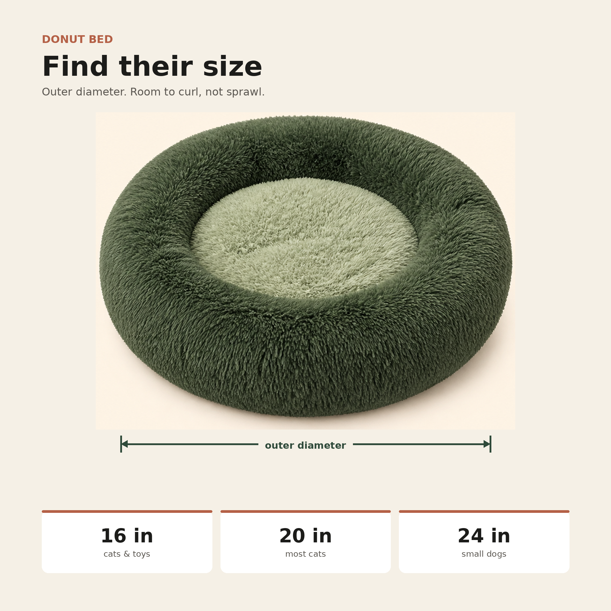 Donut pet bed dimensions and size guide