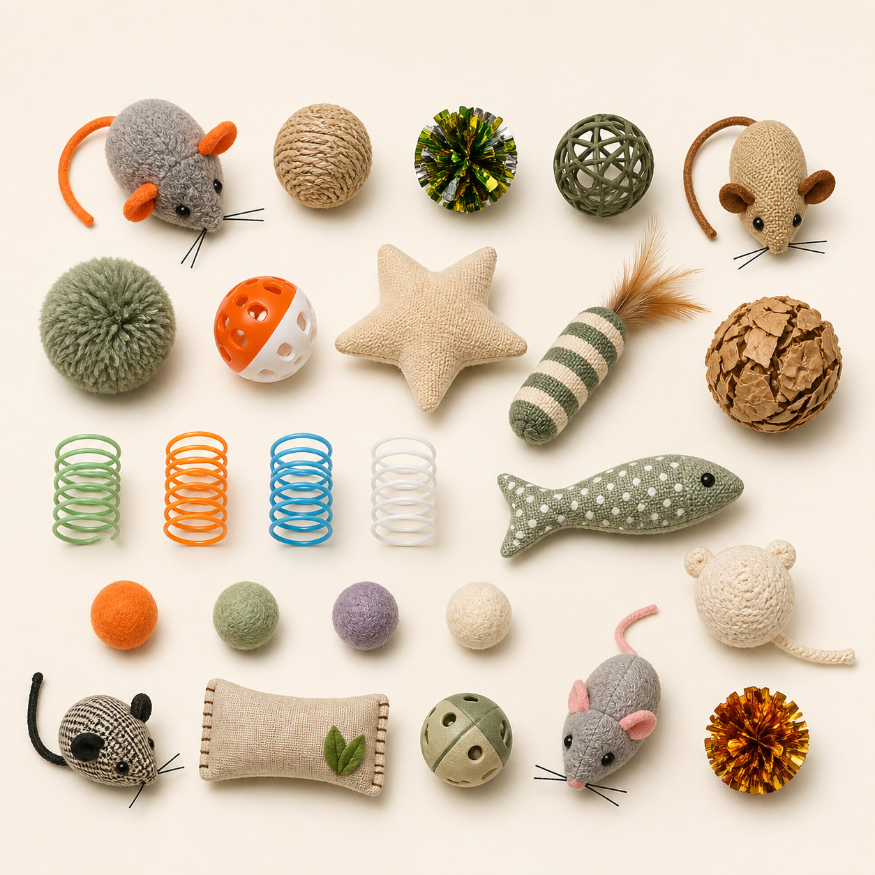 Twenty assorted small cat toys